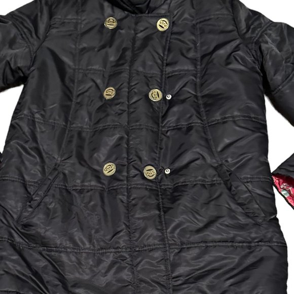 Paul Frank Womens Jacket size L Black Puffer Double Breasted Monkey Snap Y2K - Picture 2 of 6